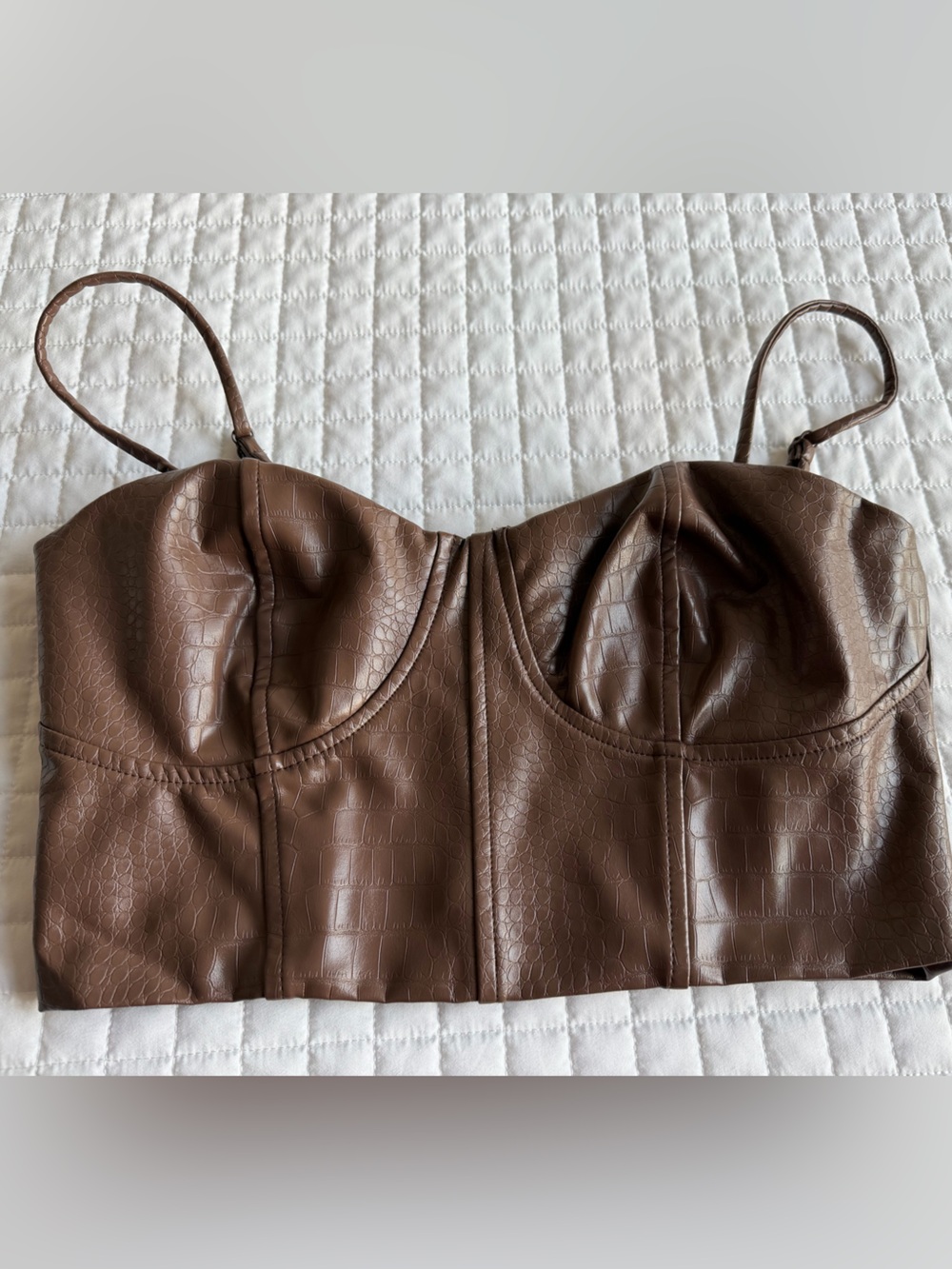 Express Brown Leather Crop Top